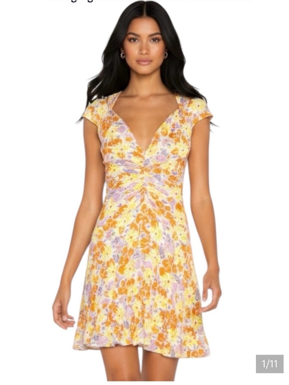 S Free People  Key to your Heart Yellow Floral knit Dress Beth Dutton vibes